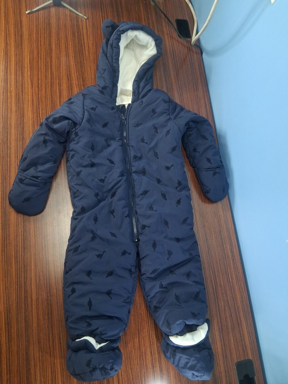 First Impressions Baby Boy Dino Flocked Hooded Snowsuit Blue 24 months Winter